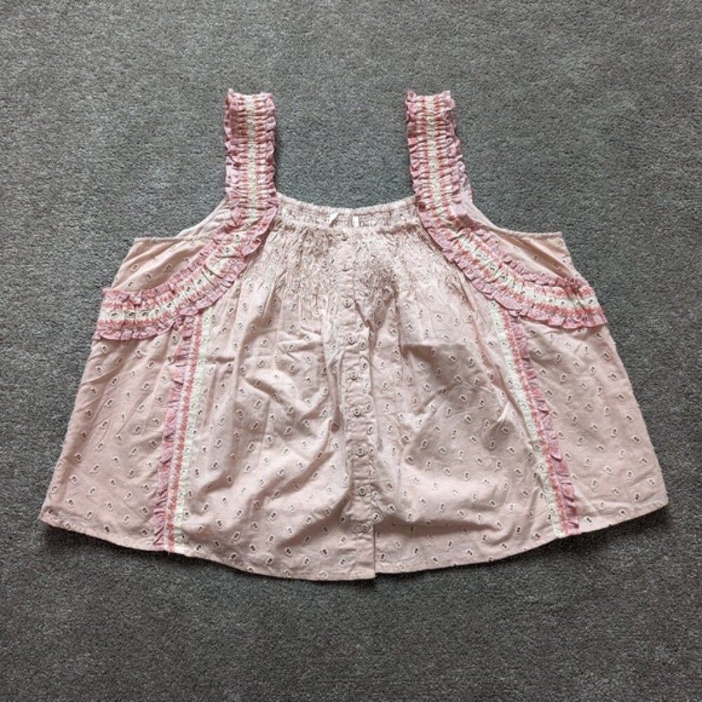 House of Harlow 1960 peach red embroidered cotton blouse Womens